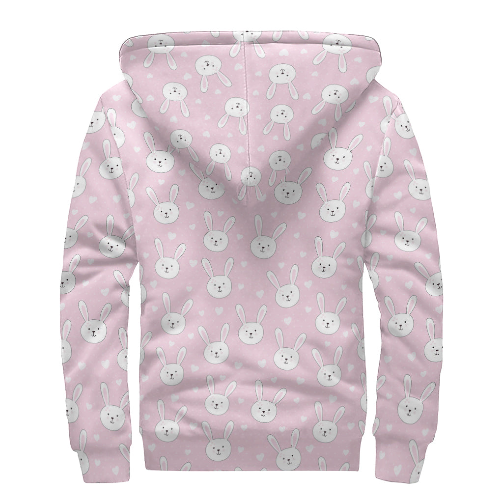 Pink Rabbit Pattern Print Sherpa Lined Zip Up Hoodie for Groovy Hippies - 2