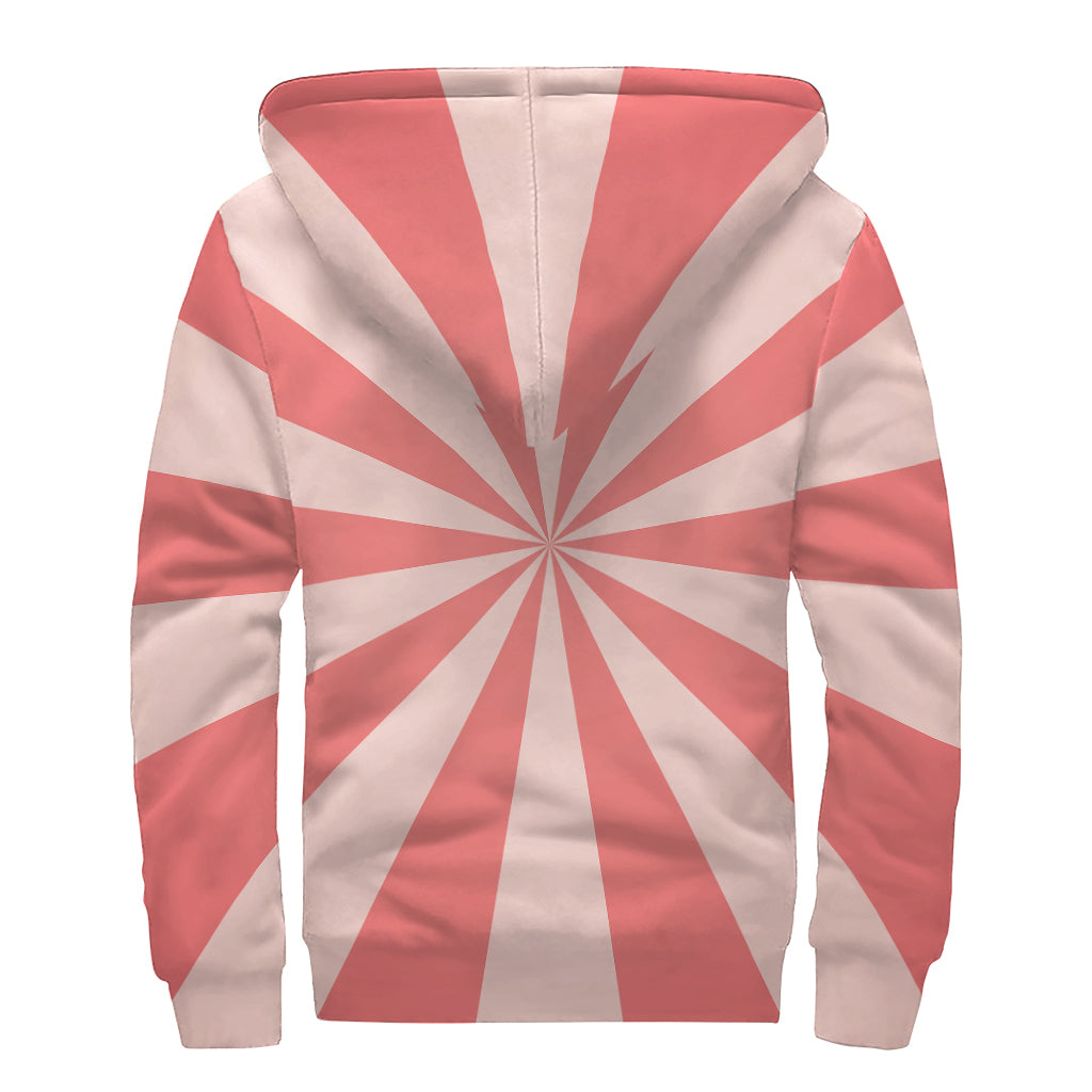 Pink Radial Rays Print Sherpa Lined Zip Up Hoodie: Embrace Your Inner Hippie Vibe - 2