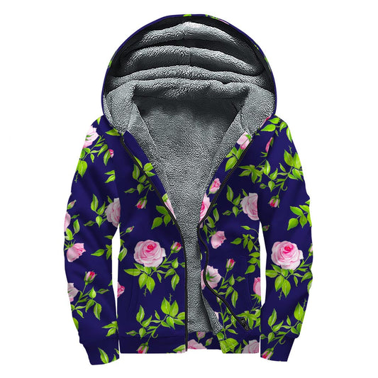 Pink Rose Floral Sherpa Lined Zip Up Hoodie for the Boho Soul - 1