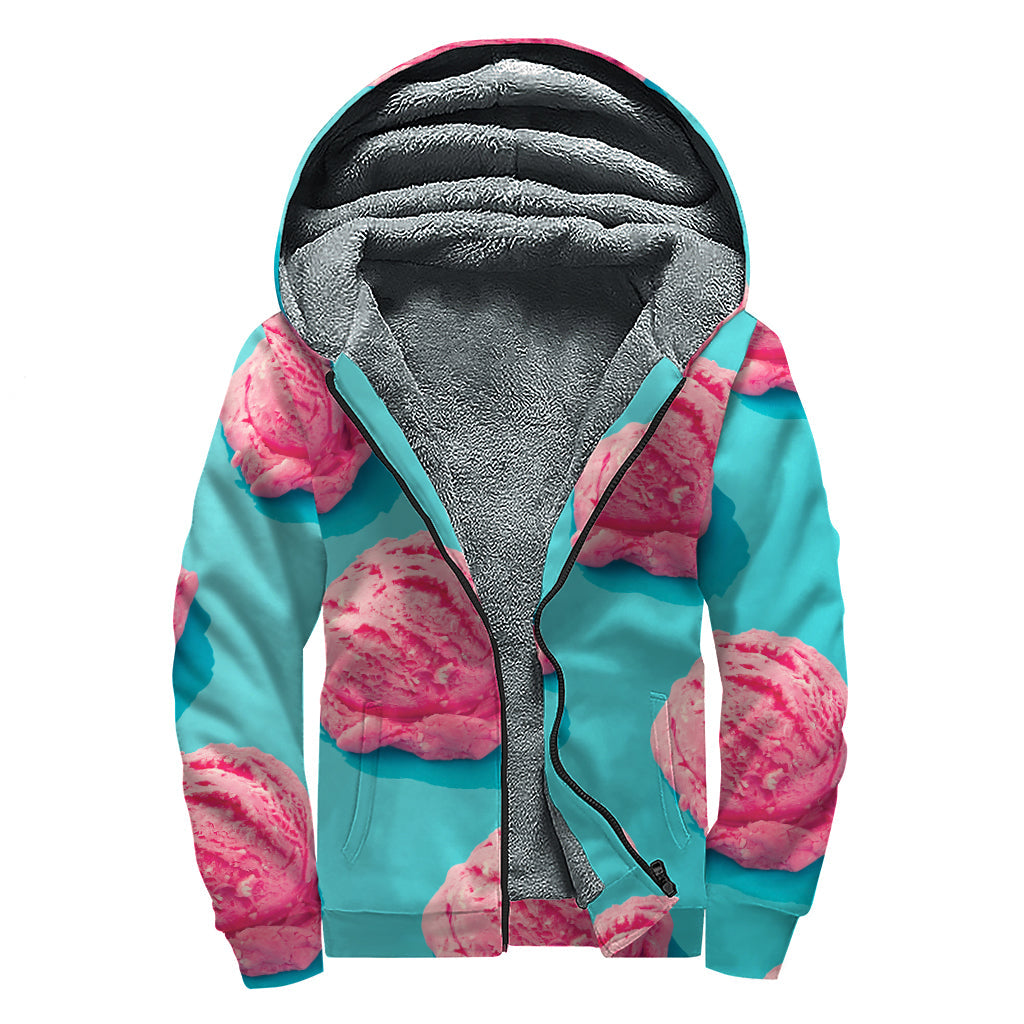 Groovy Pink Strawberry Ice Cream Sherpa Lined Zip Up Hoodie for Free-Spirited Hippies - 1