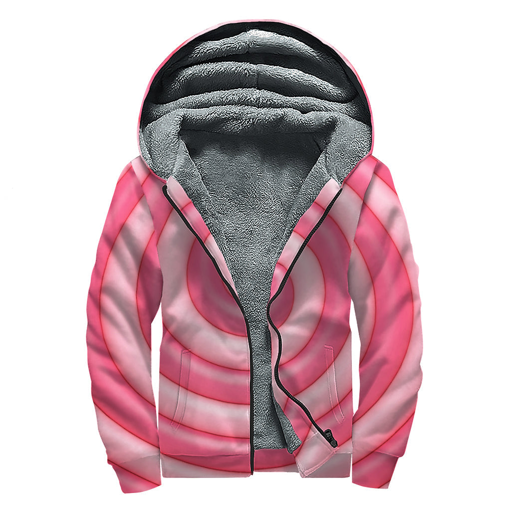 Groovy Pink Swirl Lollipop Sherpa Lined Zip Up Hoodie for Free-Spirited Hippies - 1