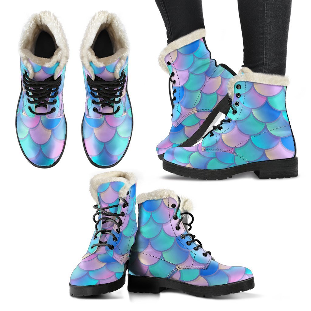 Mermaid Scales Faux Fur Leather Boots: The Groovy Hippie Style - 2