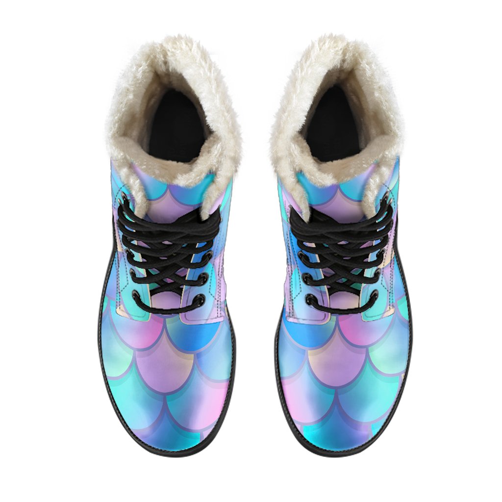 Mermaid Scales Faux Fur Leather Boots: The Groovy Hippie Style - 4