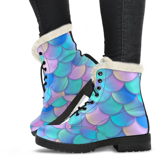 Mermaid Scales Faux Fur Leather Boots: The Groovy Hippie Style - 1