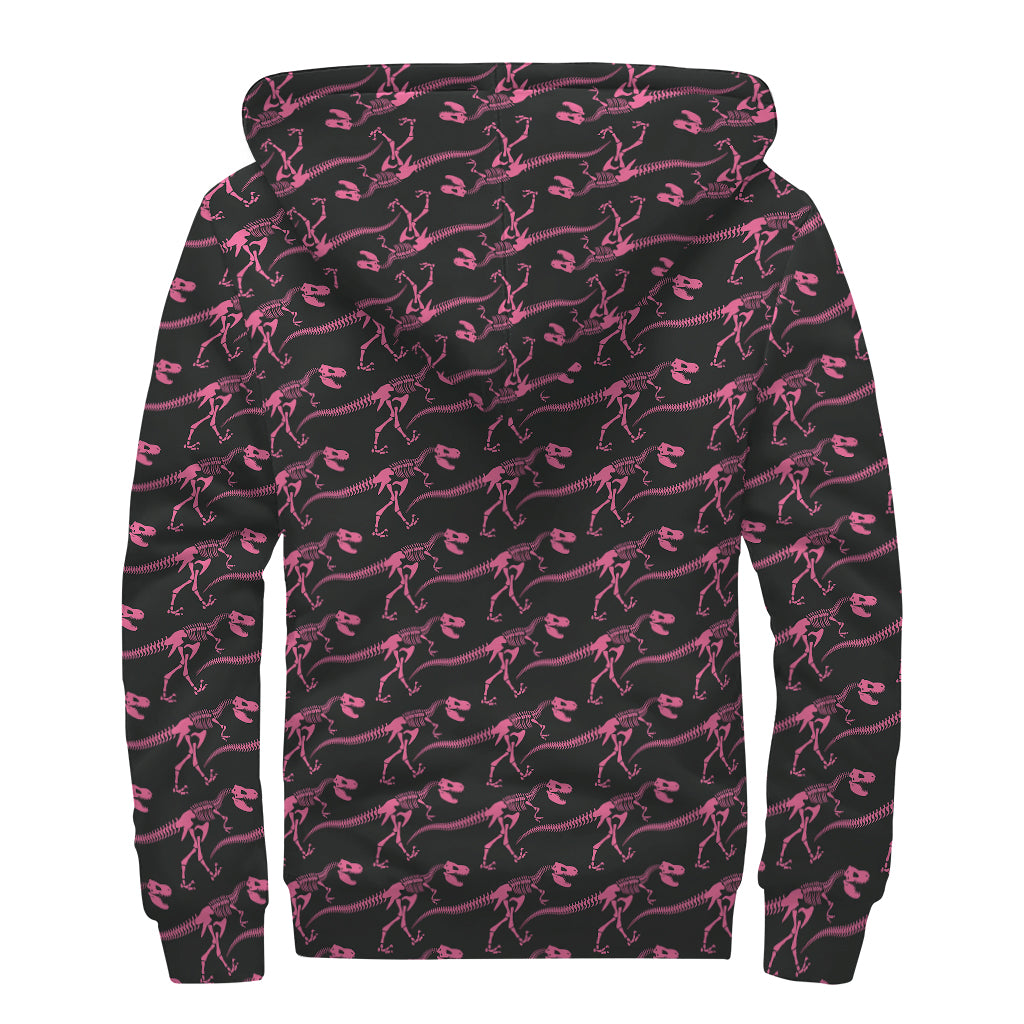 Pink Tyrannosaurus Fossil Pattern Sherpa Lined Hoodie for Hippie Fashionistas - 2