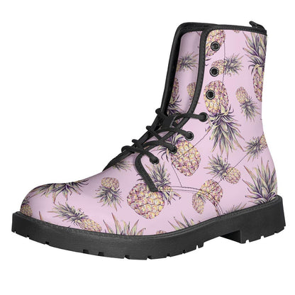 Pink Vintage Pineapple Pattern Leather Boots - Perfect for Hippie Style! - 1