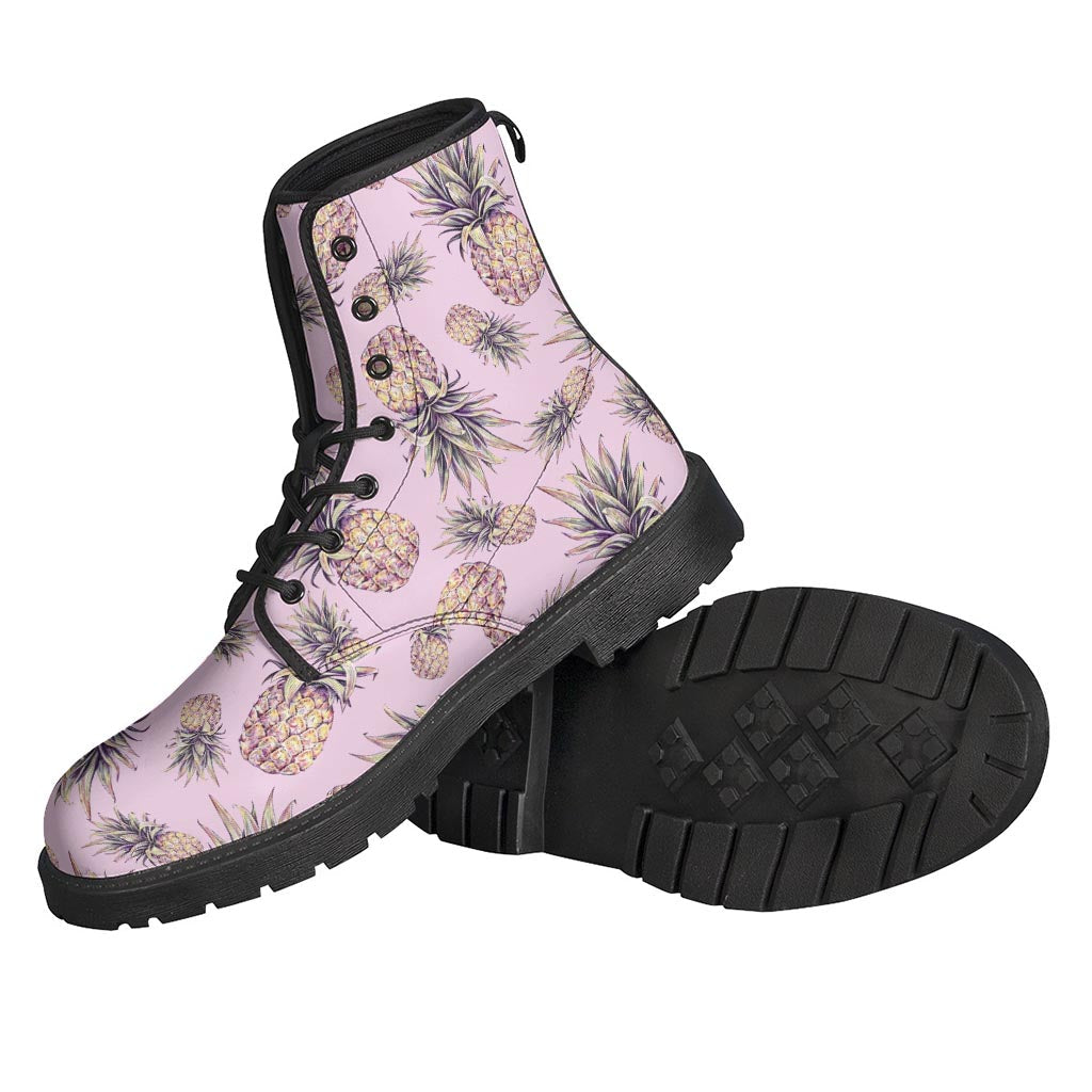 Pink Vintage Pineapple Pattern Leather Boots - Perfect for Hippie Style! - 2