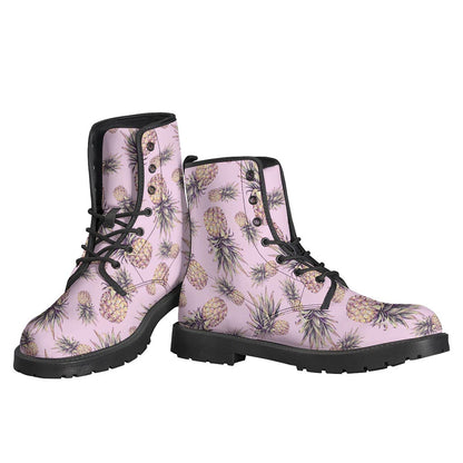 Pink Vintage Pineapple Pattern Leather Boots - Perfect for Hippie Style! - 3