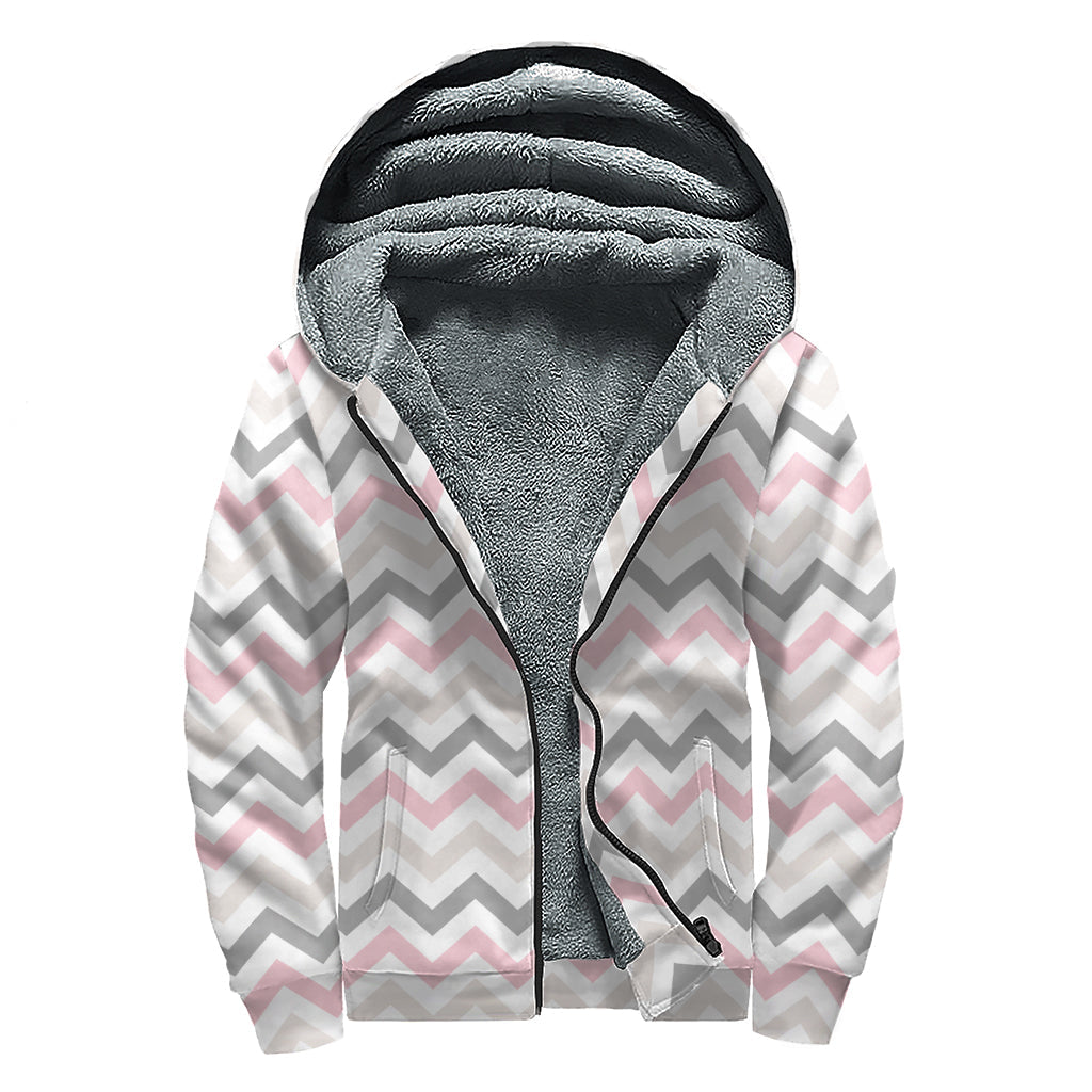 Groovy Chevron Print Sherpa Lined Zip Up Hoodie for Trendy Hippies - 1