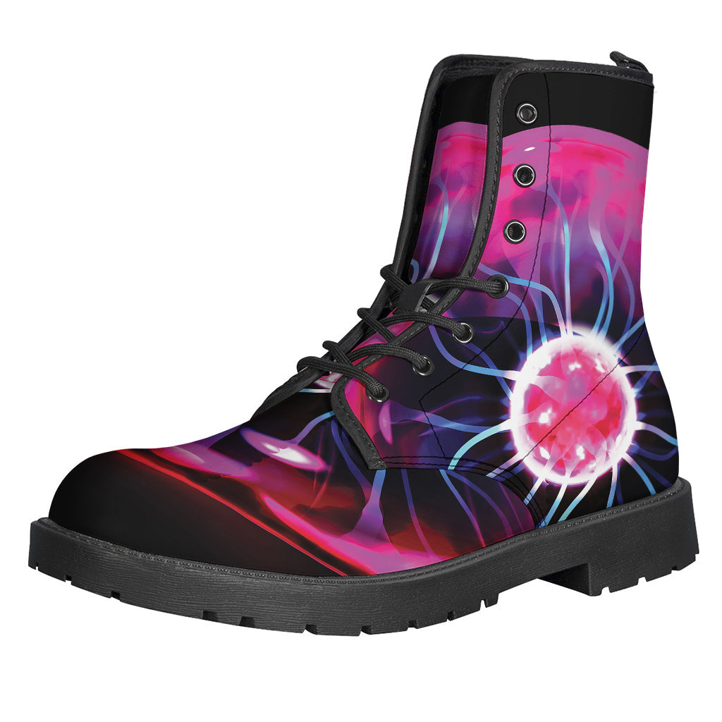 Plasma Ball Print Leather Boots: Groovy Lightweight Footwear for Modern Hippies - 1