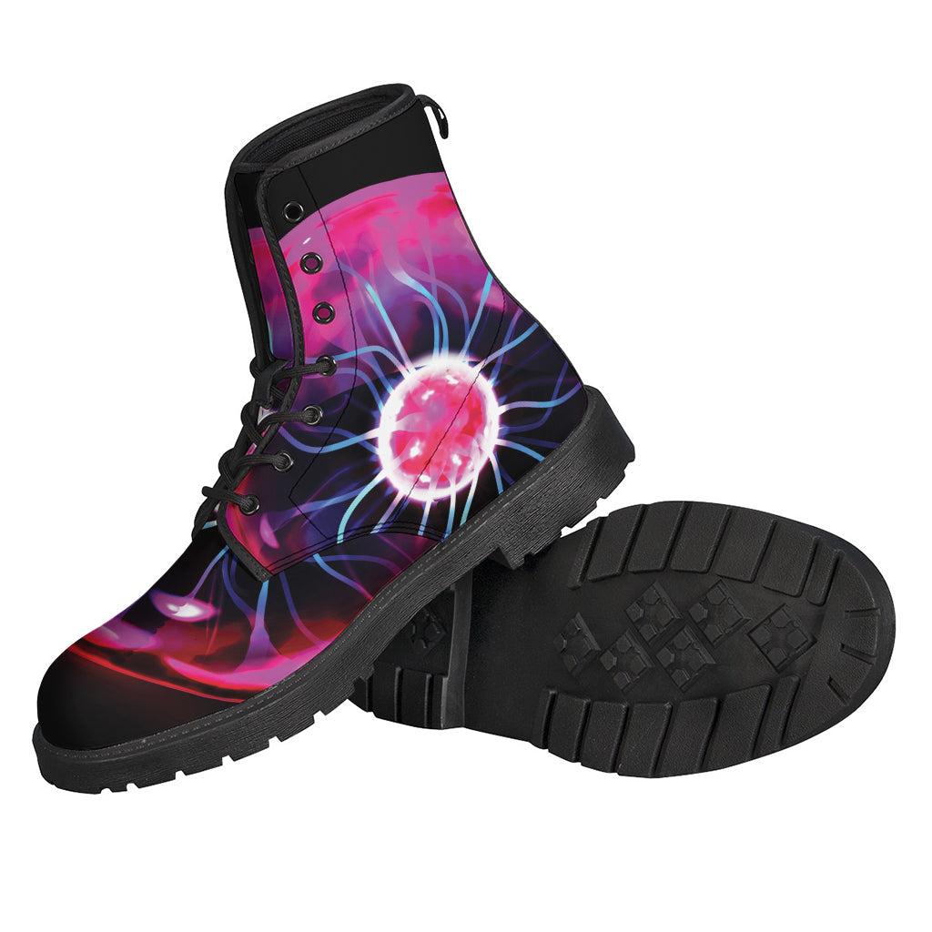 Plasma Ball Print Leather Boots: Groovy Lightweight Footwear for Modern Hippies - 2