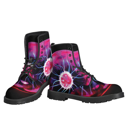 Plasma Ball Print Leather Boots: Groovy Lightweight Footwear for Modern Hippies - 3