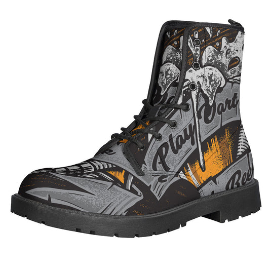 Groovy Vibes: Play Dart, Drink Beer Leather Lightweight Boots - 1