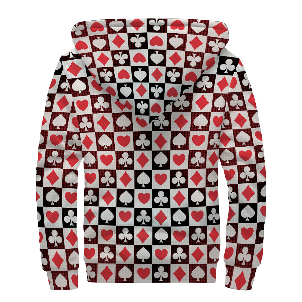 Groovy Playing Card Suits Check Pattern Sherpa Lined Zip Up Hoodie - 2