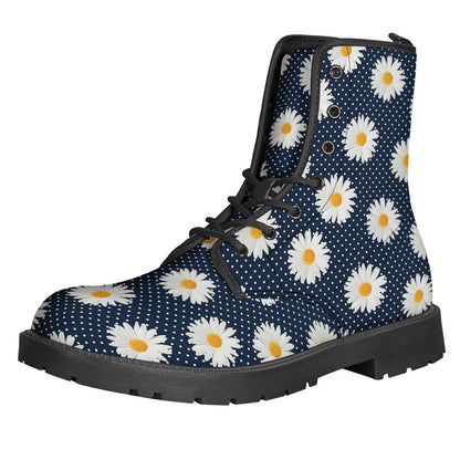 Polka Dot Daisy Floral Leather Boots for the Free-Spirited Hippie - 1