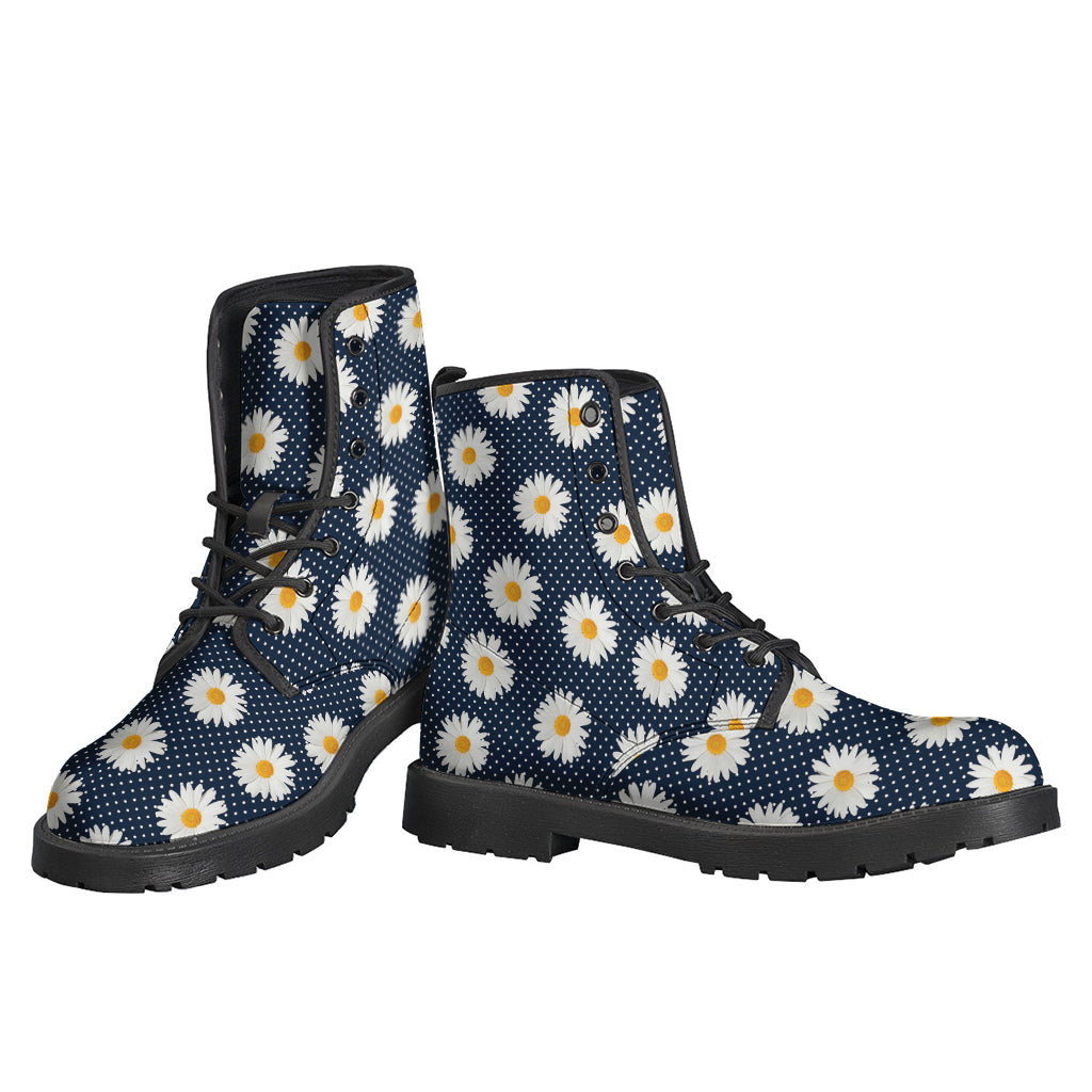 Polka Dot Daisy Floral Leather Boots for the Free-Spirited Hippie - 3