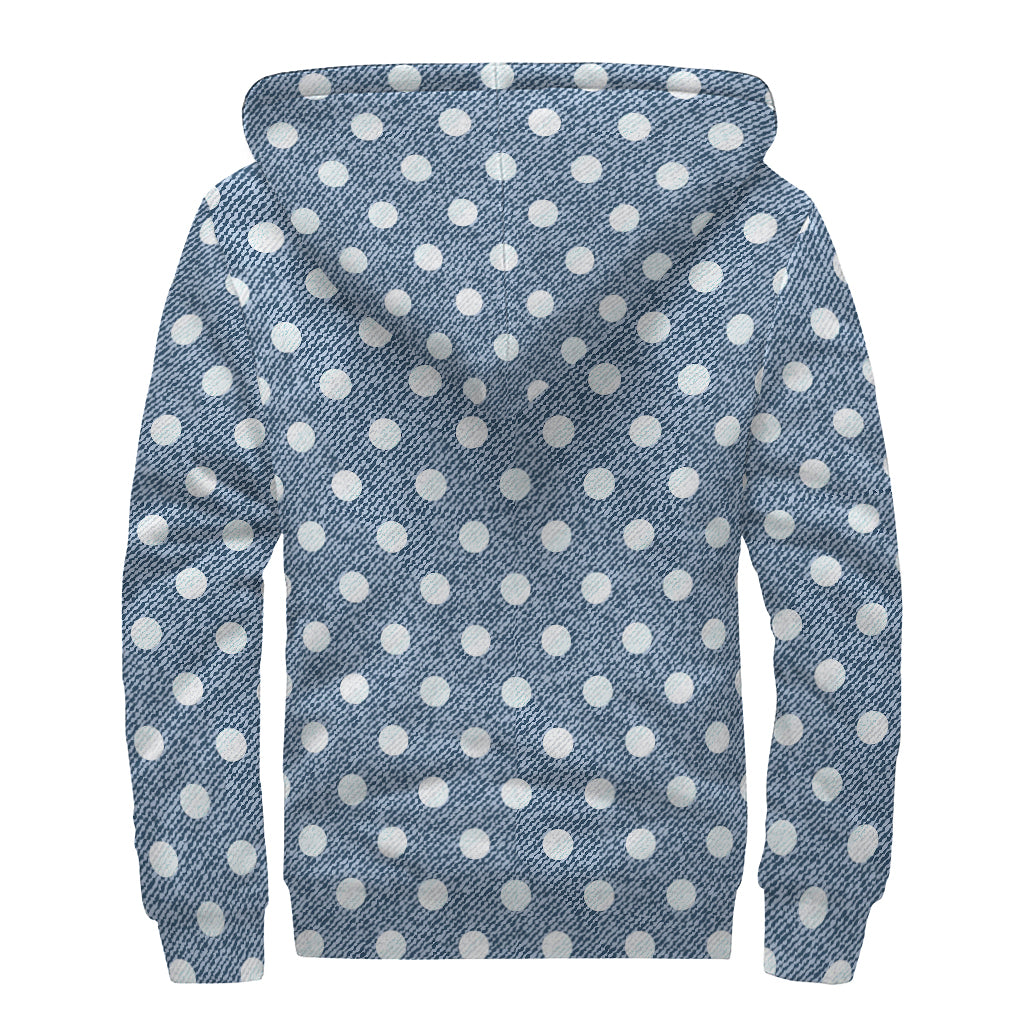 Polka Dot Denim Dreams Sherpa Lined Zip Up Hoodie for the Free-Spirited Hippie - 2