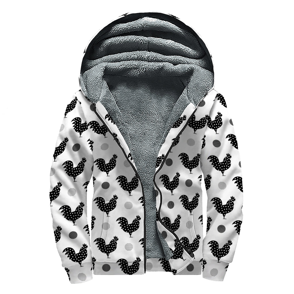 Polka Dot Rooster Pattern Sherpa Lined Zip Up Hoodie for Groovy Hippies - 1