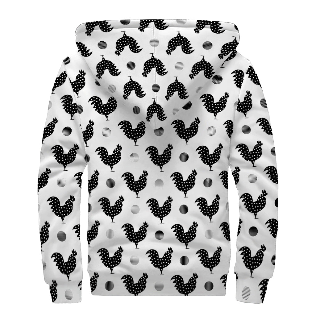 Polka Dot Rooster Pattern Sherpa Lined Zip Up Hoodie for Groovy Hippies - 2
