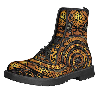 Polynesian Sea Turtle Print Leather Lightweight Boots for Boho Hippies - 1