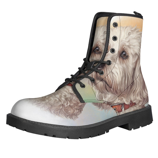 Groovy and Stylish: Poodle Portrait Printed Leather Lightweight Boots for Hippies - 1