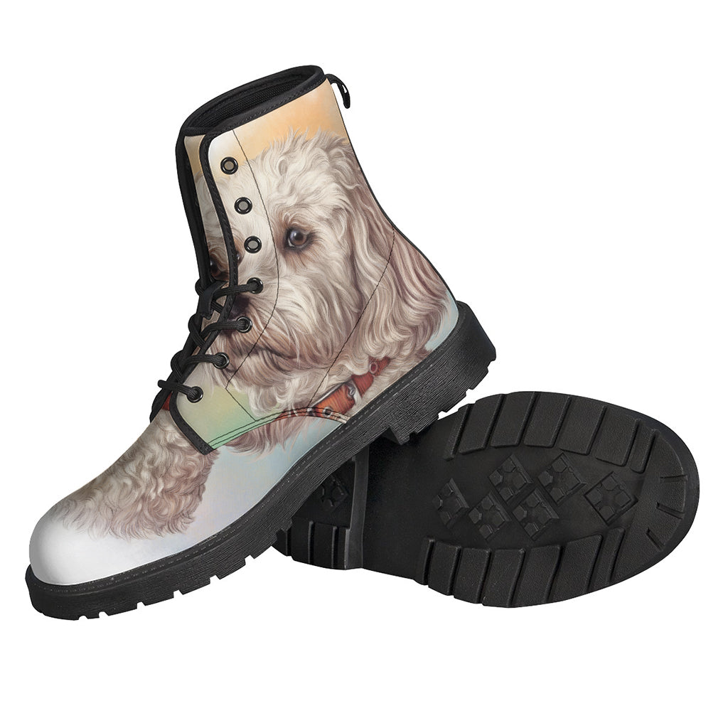 Groovy and Stylish: Poodle Portrait Printed Leather Lightweight Boots for Hippies - 2