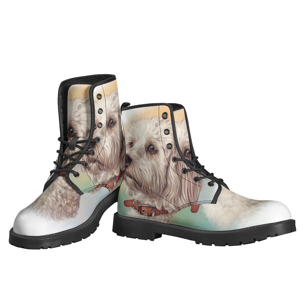 Groovy and Stylish: Poodle Portrait Printed Leather Lightweight Boots for Hippies - 3