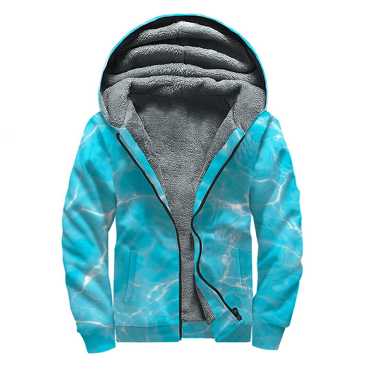 Peaceful Pool Water Print Sherpa Lined Zip Up Hoodie for the Free-Spirited Hippie - 1