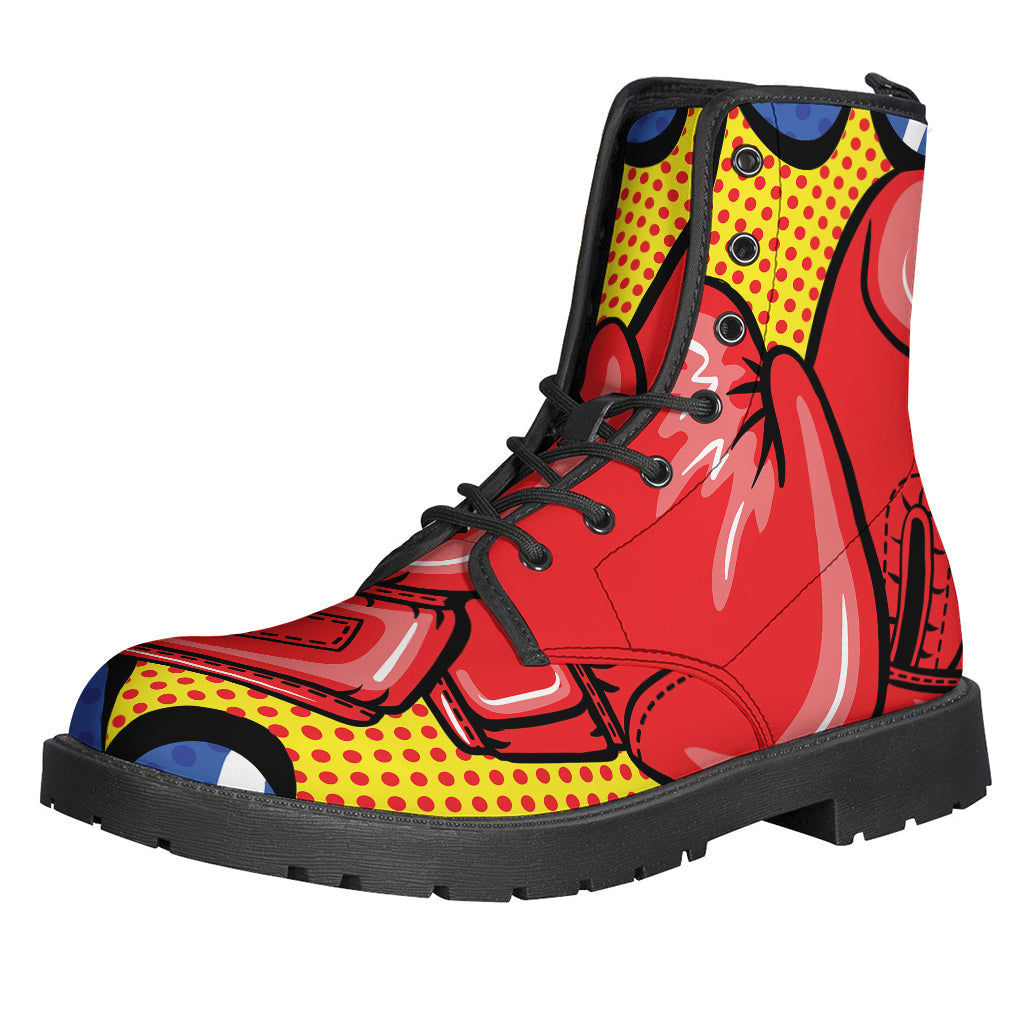 Leather Lightweight Hippie Boots with Pop Art Boxing Gloves Print - 1