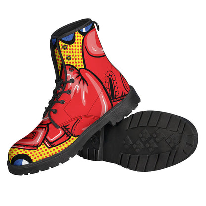 Leather Lightweight Hippie Boots with Pop Art Boxing Gloves Print - 2