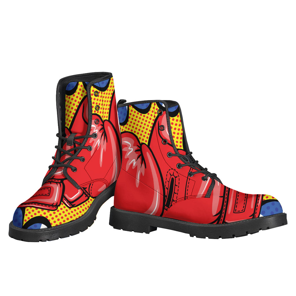 Leather Lightweight Hippie Boots with Pop Art Boxing Gloves Print - 3