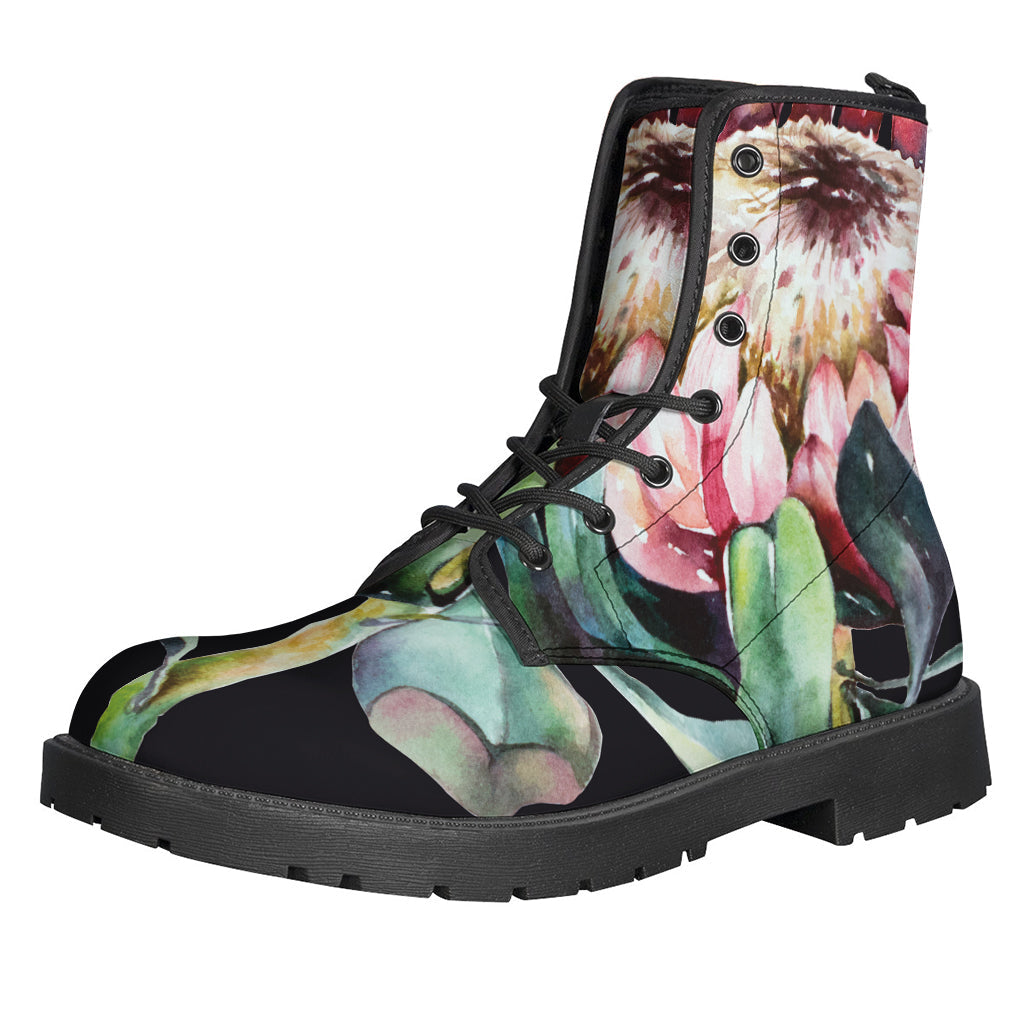 Radiate Peace and Fashion with Protea Flower Print Leather Lightweight Boots - 1