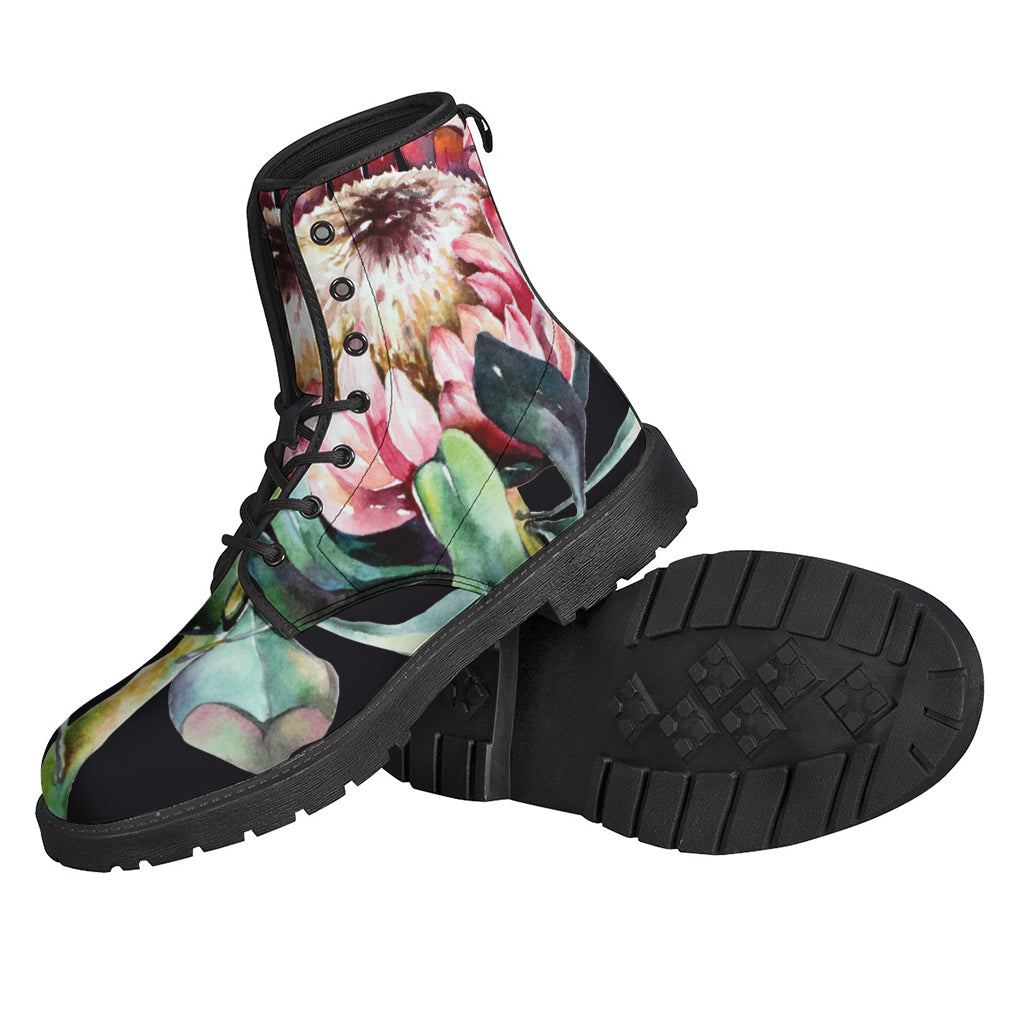 Radiate Peace and Fashion with Protea Flower Print Leather Lightweight Boots - 2