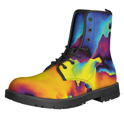 Groovy Boots for Modern Hippies: Psychedelic Acid Print Leather Lightweight Boots - 1