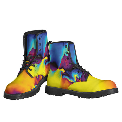 Groovy Boots for Modern Hippies: Psychedelic Acid Print Leather Lightweight Boots - 3