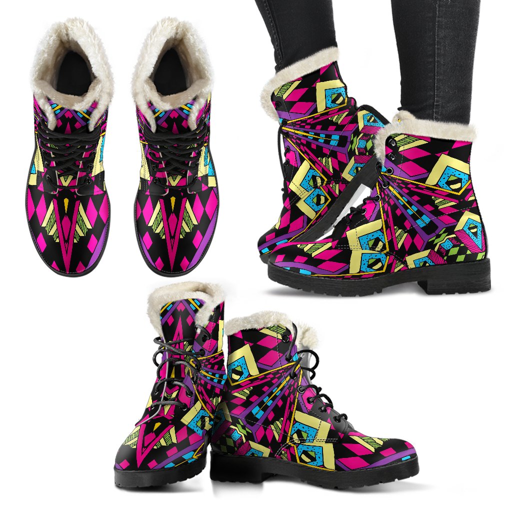 Groovy Vibes: Psychedelic Faux Fur Leather Boots for Modern Hippies - 2