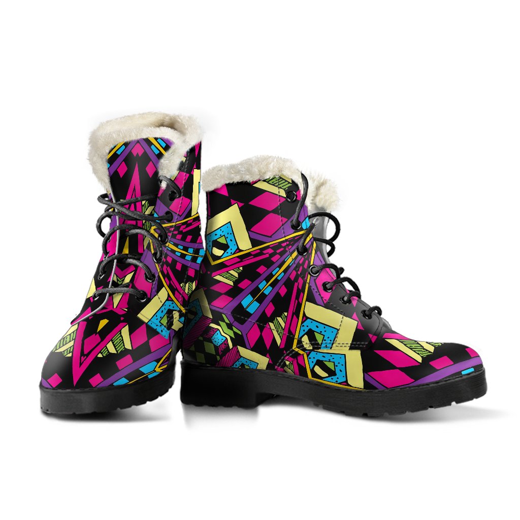 Groovy Vibes: Psychedelic Faux Fur Leather Boots for Modern Hippies - 3