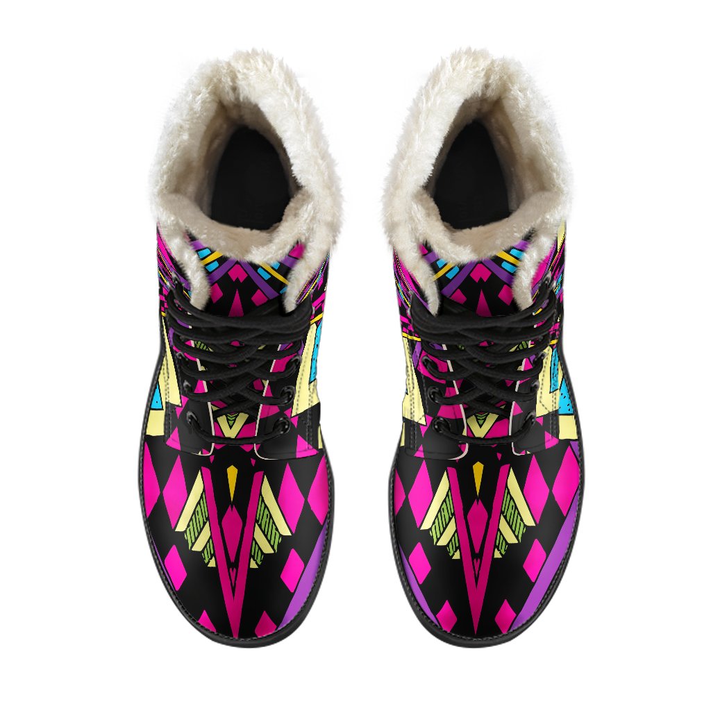 Groovy Vibes: Psychedelic Faux Fur Leather Boots for Modern Hippies - 4