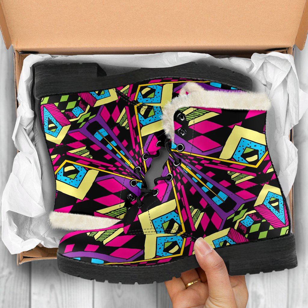 Groovy Vibes: Psychedelic Faux Fur Leather Boots for Modern Hippies - 5