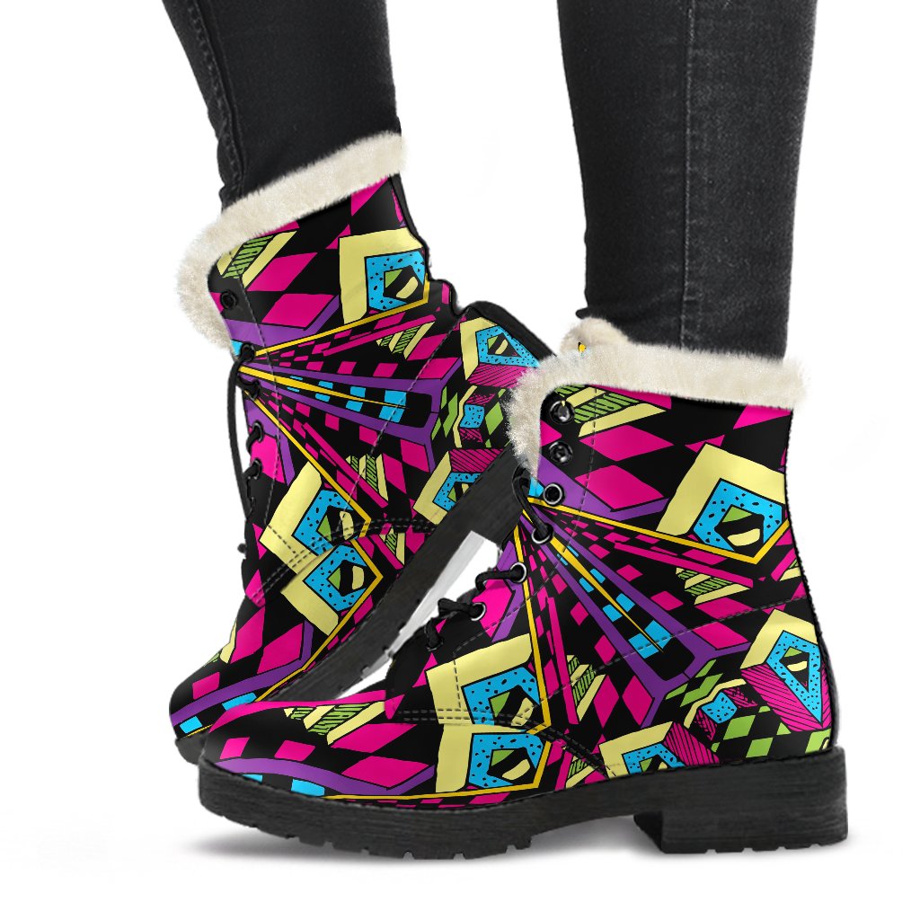 Groovy Vibes: Psychedelic Faux Fur Leather Boots for Modern Hippies - 1