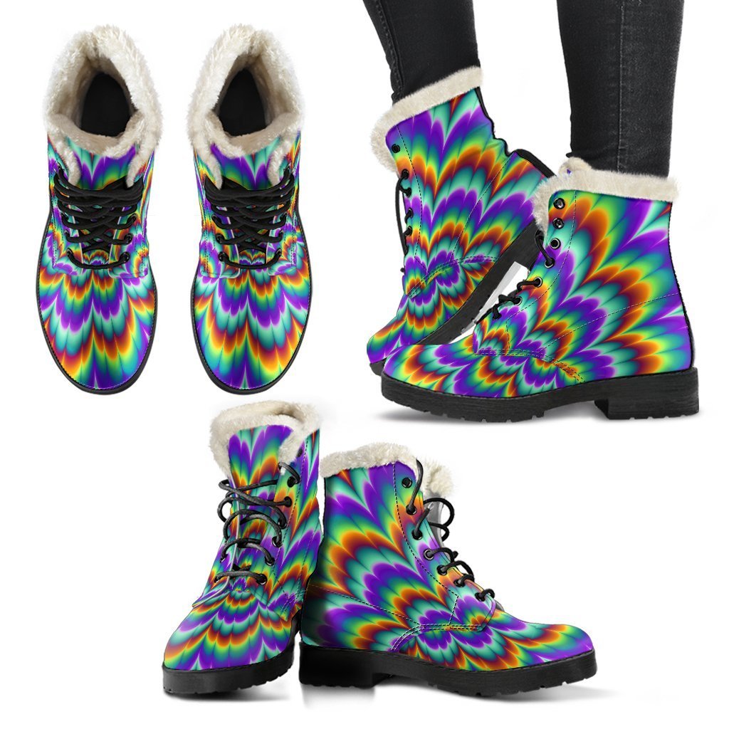 Psychedelic Expansion Faux Fur Leather Boots: Step Out in Hippie Style - 2