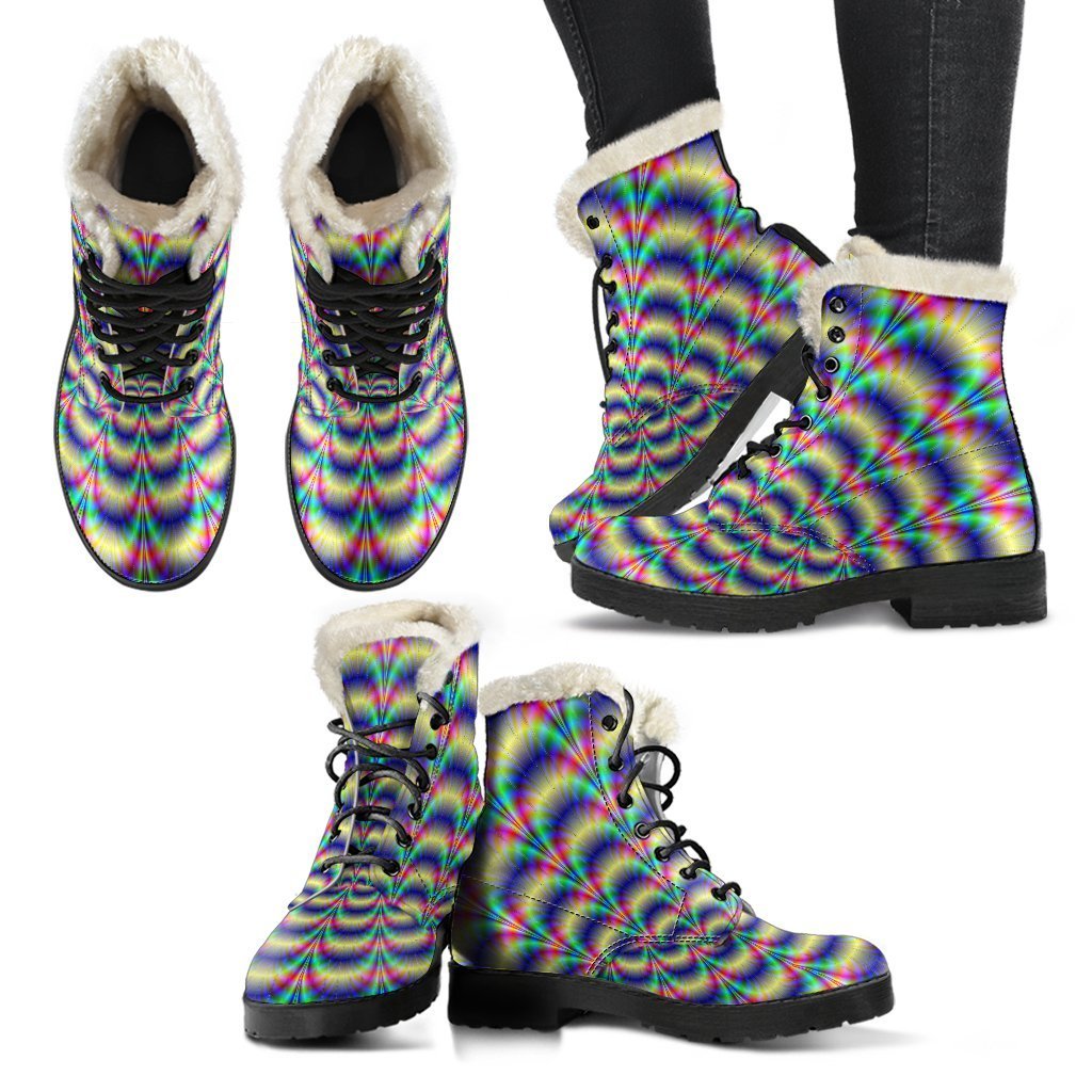 Psychedelic Explosion: Faux Fur Leather Hippie Boots - 2