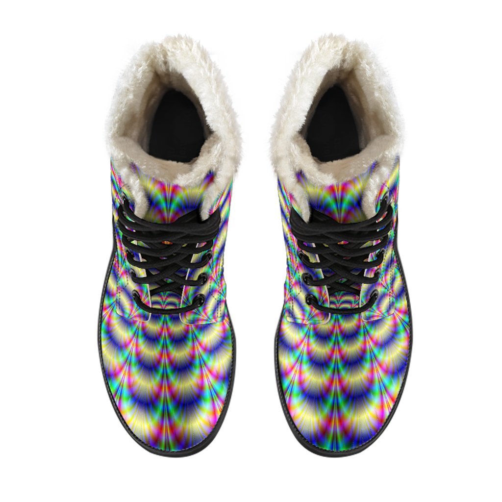 Psychedelic Explosion: Faux Fur Leather Hippie Boots - 4