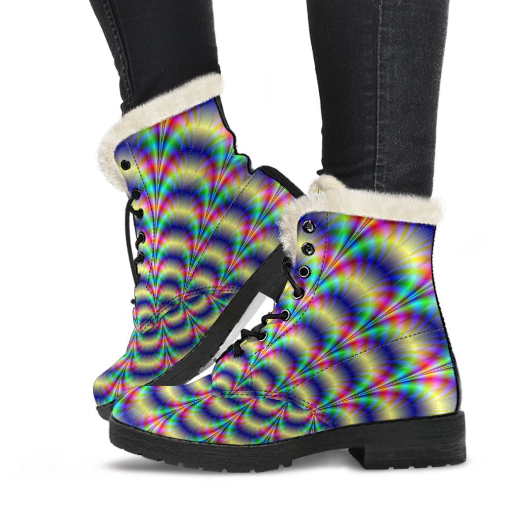 Psychedelic Explosion: Faux Fur Leather Hippie Boots - 1