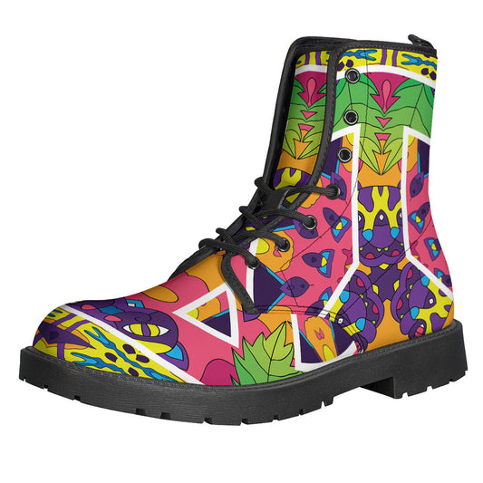 Step out in Style: Psychedelic Hippie Peace Sign Leather Lightweight Boots - 1