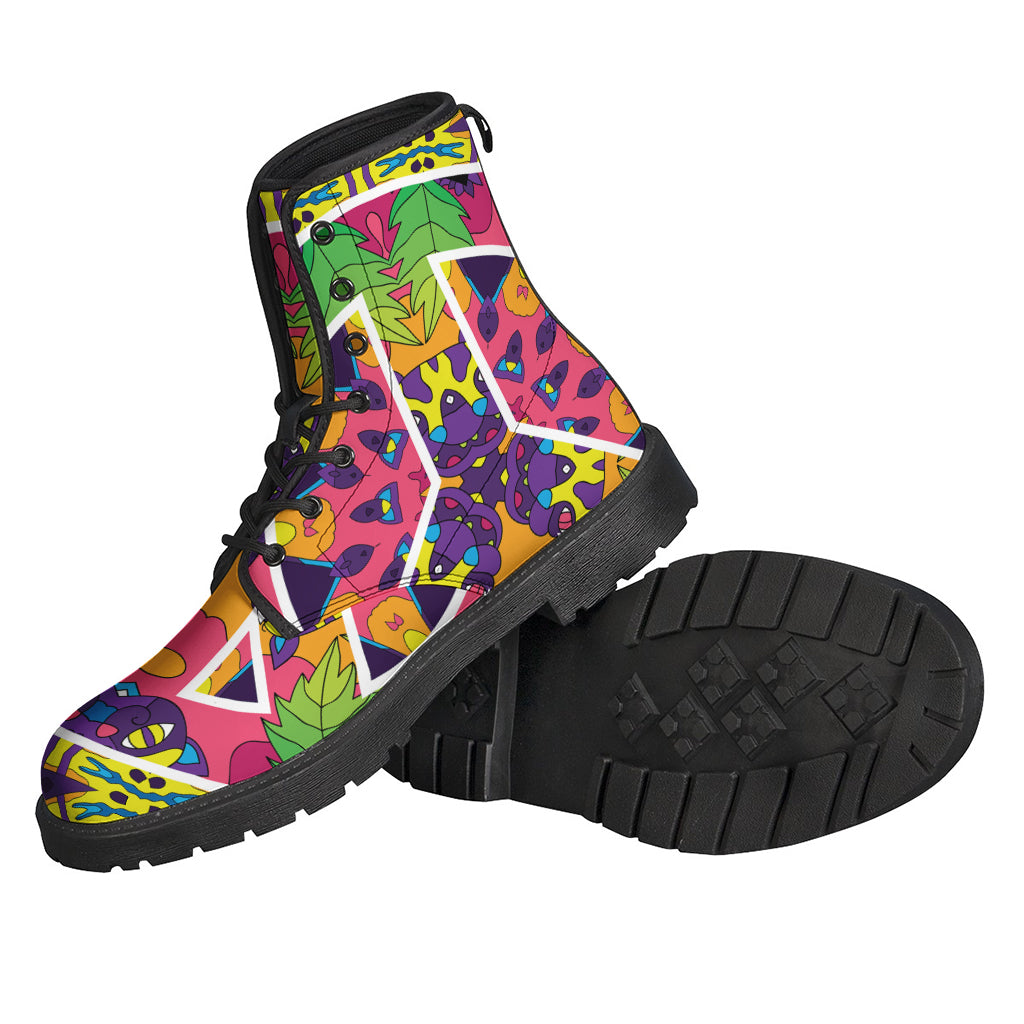 Step out in Style: Psychedelic Hippie Peace Sign Leather Lightweight Boots - 2