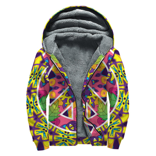 Psychedelic Peace: A Hippie's Sherpa Lined Zip Up Hoodie - 1