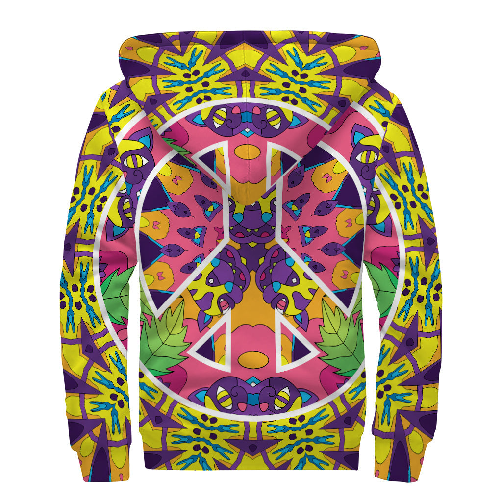 Psychedelic Peace: A Hippie's Sherpa Lined Zip Up Hoodie - 2