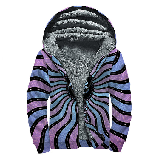 Psychedelic Om Print Sherpa Lined Zip Up Hoodie for the Free-spirited Hippie Soul - 1