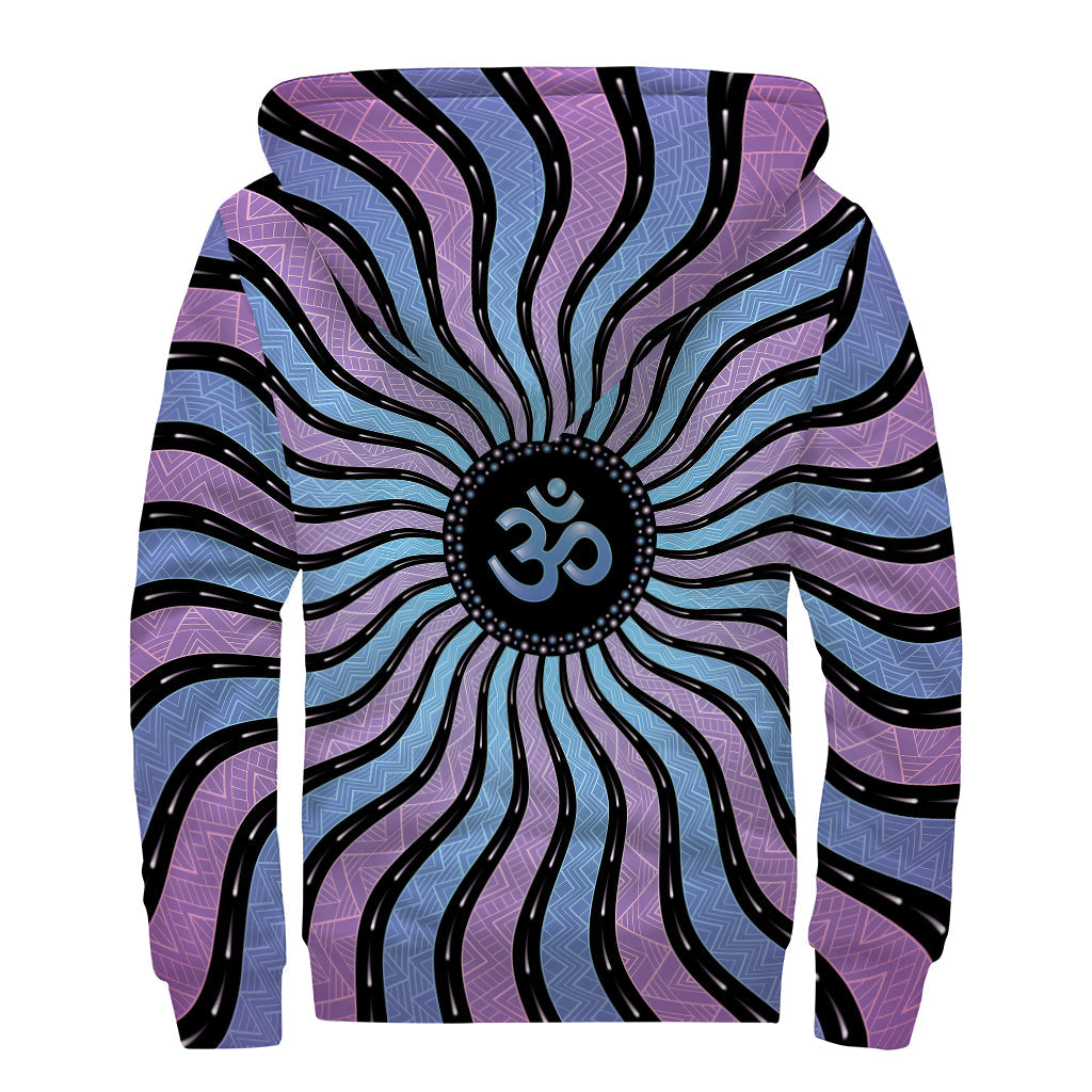 Psychedelic Om Print Sherpa Lined Zip Up Hoodie for the Free-spirited Hippie Soul - 2